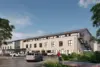 Modernes Gewerbegebäude mit Büroräumen und Parkplatz in Rheine - Architekturvisualisierung des ASP-Projekts