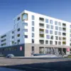 Modernes Wohngebäude mit weißer Fassade und dunklem Erdgeschoss in Wolfsburg - ASP Immobilienprojekt Visualisierung